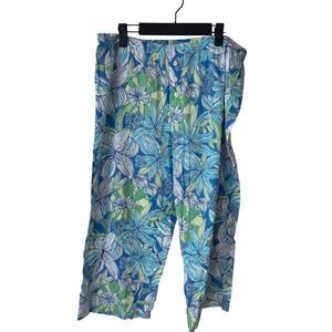 Lilly Pulitzer Blue Green Floral Pajama Pants Womens Large Tropical Lounge Crop
